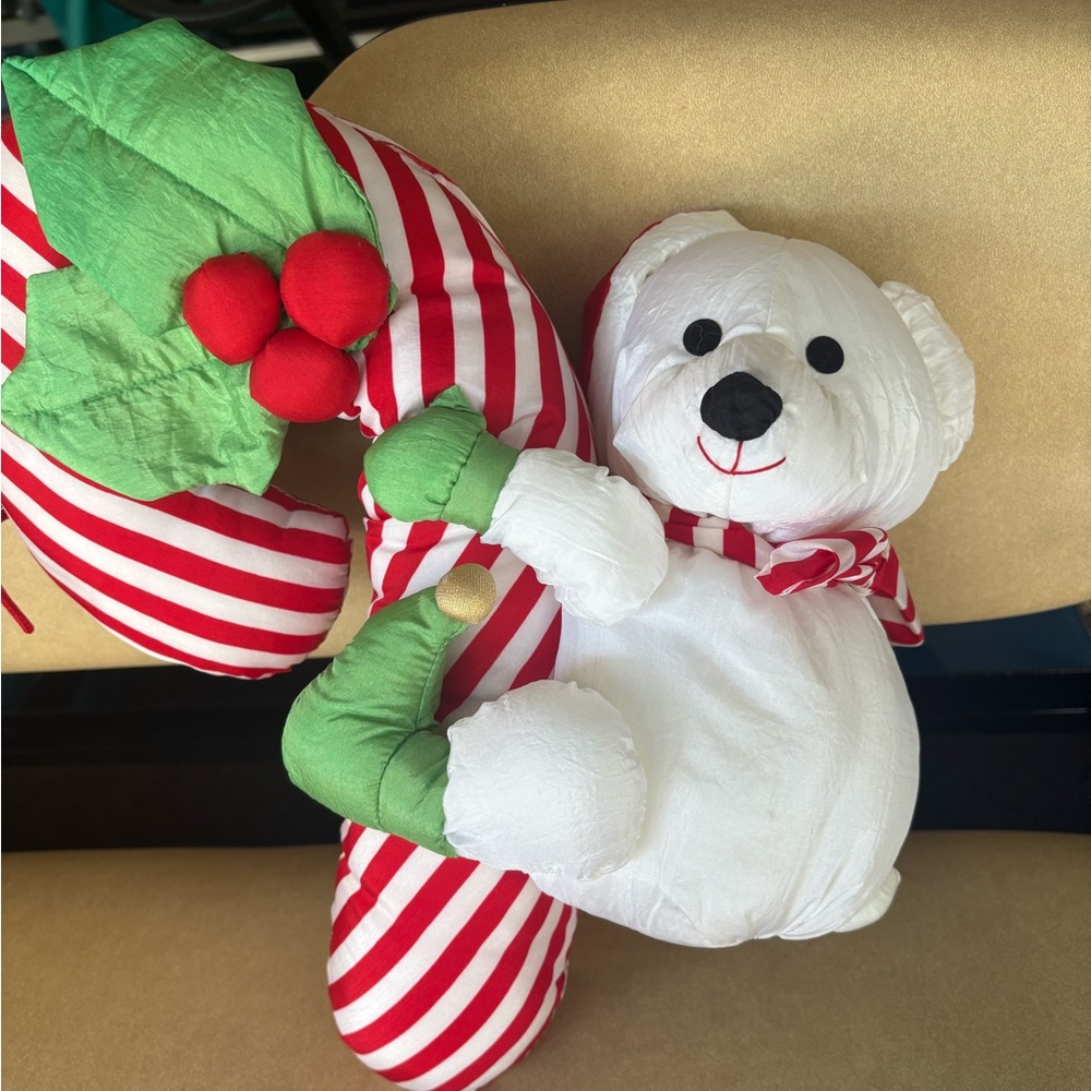 Vintage 1993 Puffy Nylon Parachute Christmas Puffalump Bear Elf Candy Cane Plush